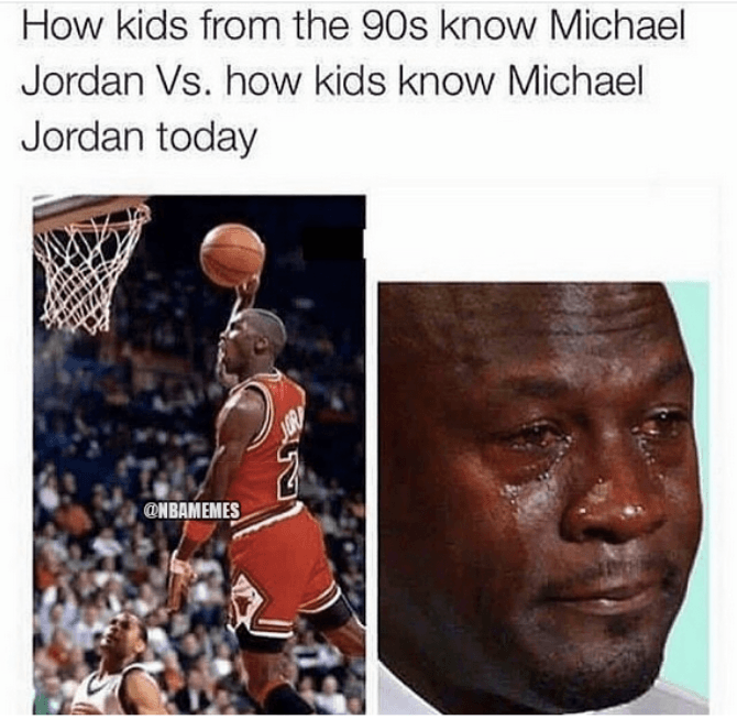 Crying Jordan meme Then and Now
