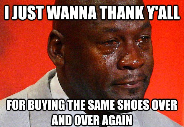 Crying Jordan meme buying shoes
