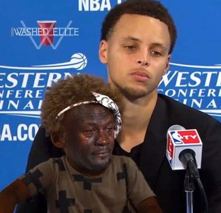 Crying Jordan meme Baby Curry press conference
