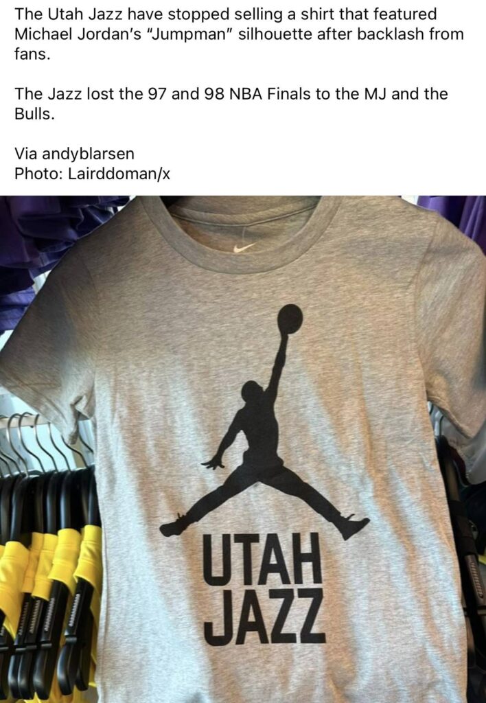 Jumpman meme on t-shirt sold by Utah Jazz