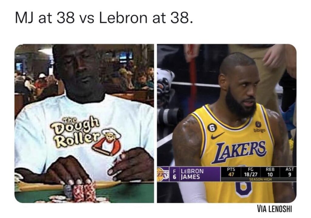 Michael Jordan meme MJ at 38 vs Lebron at 38