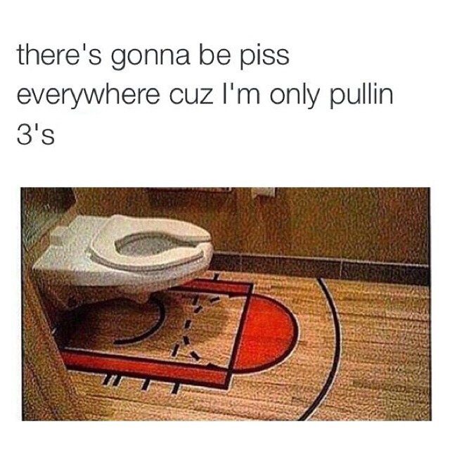 Basketball meme court painted on bathroom floor near toilet
