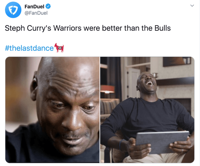 Jordan laughing at iPad meme Steph Curry Warriors better than Bulls