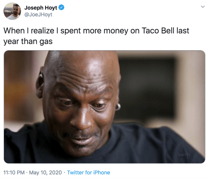 Jordan laughing at iPad meme more money on Taco Bell than gas