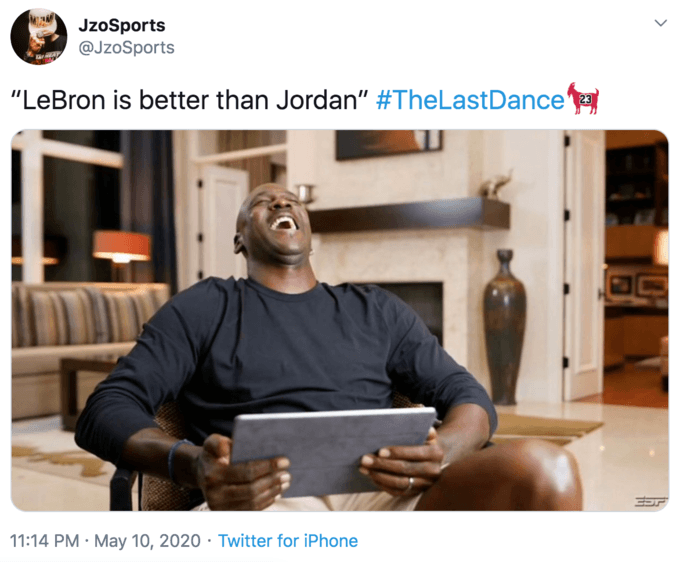 Jordan laughing at iPad meme Lebron is better than Jordan