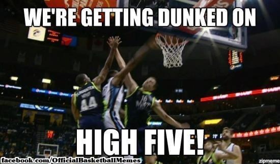 Basketball meme getting dunked on high five
