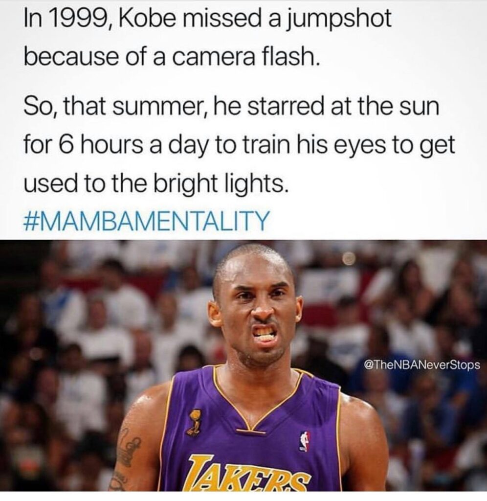 Kobe Bryant meme mamba mentality camera flash trained by staring in the sun