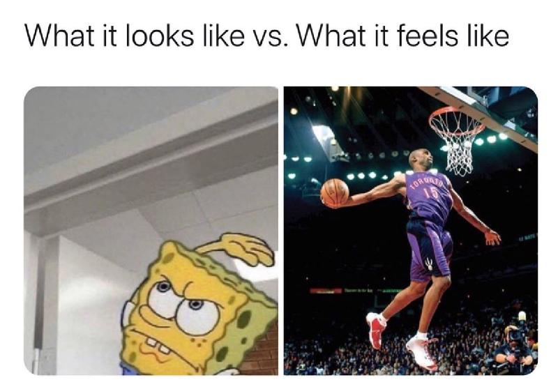 SpongeBob basketball meme what it looks like vs what it feels like 