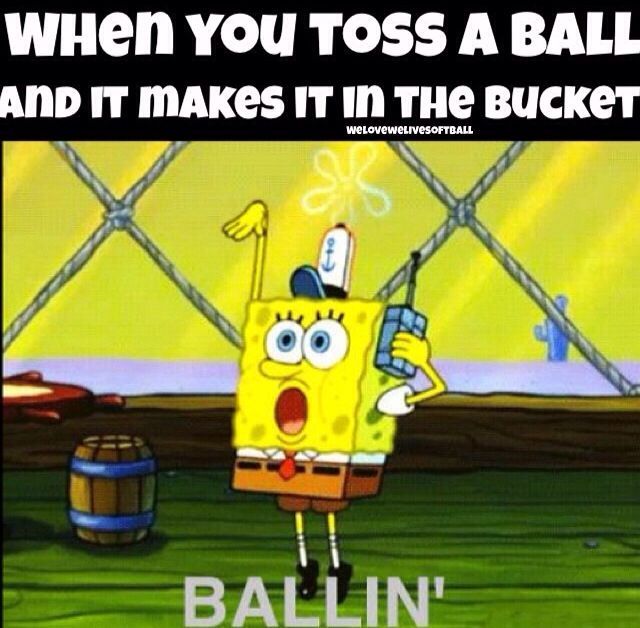 SpongeBob basketball meme when toss a ball in bucket ballin'