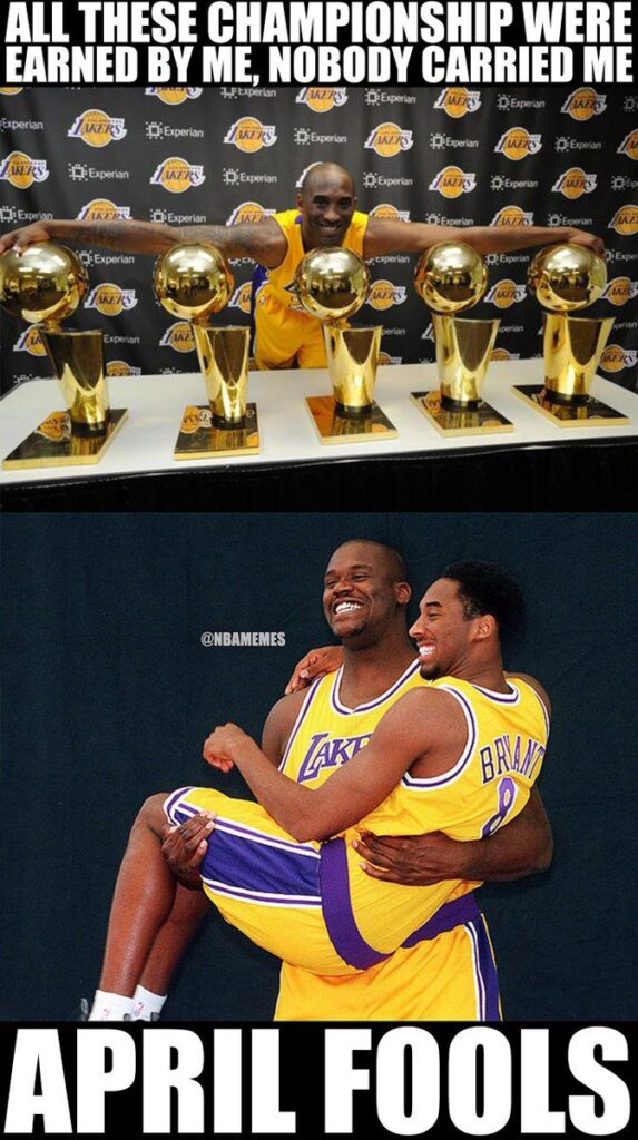 Shaq and Kobe meme April fools all championships earned by Kobe