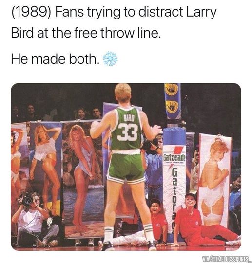 Larry Bird meme shooting free throw distraction posters of girls