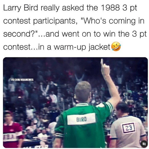 Larry Bird meme warm up jacket 3 point contest