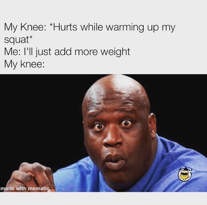 Shaq meme warming up my squat add weight my knee