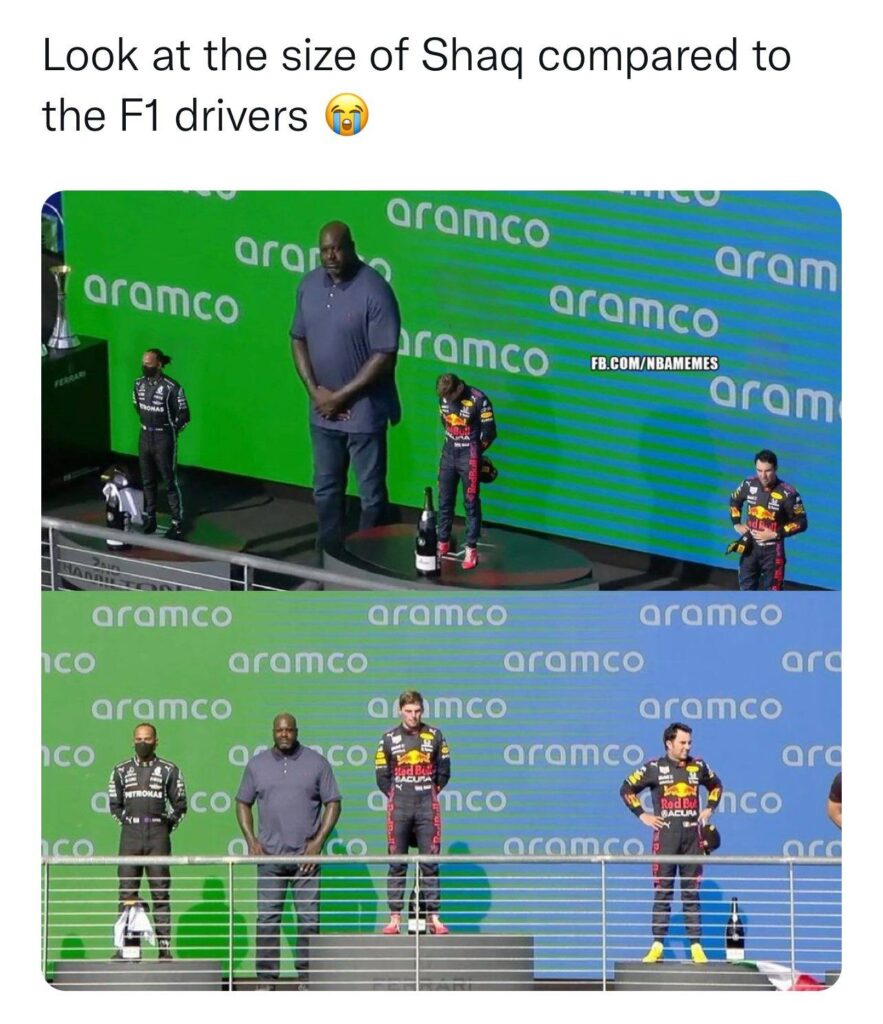 Shaq meme comparison to F1 drivers on podium