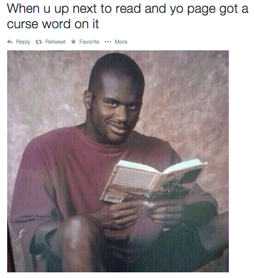 Shaq meme reading curse word