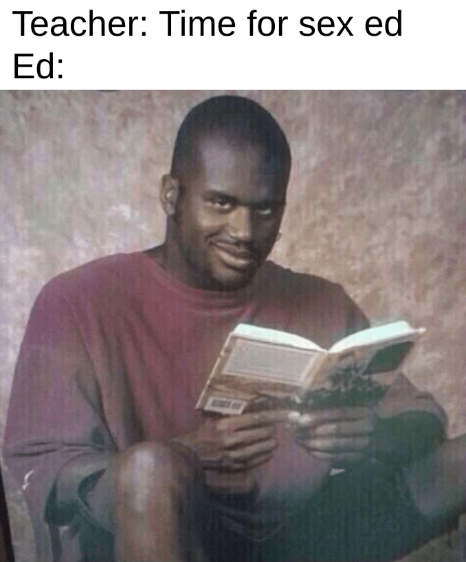 Shaq meme reading teacher time for sex ed