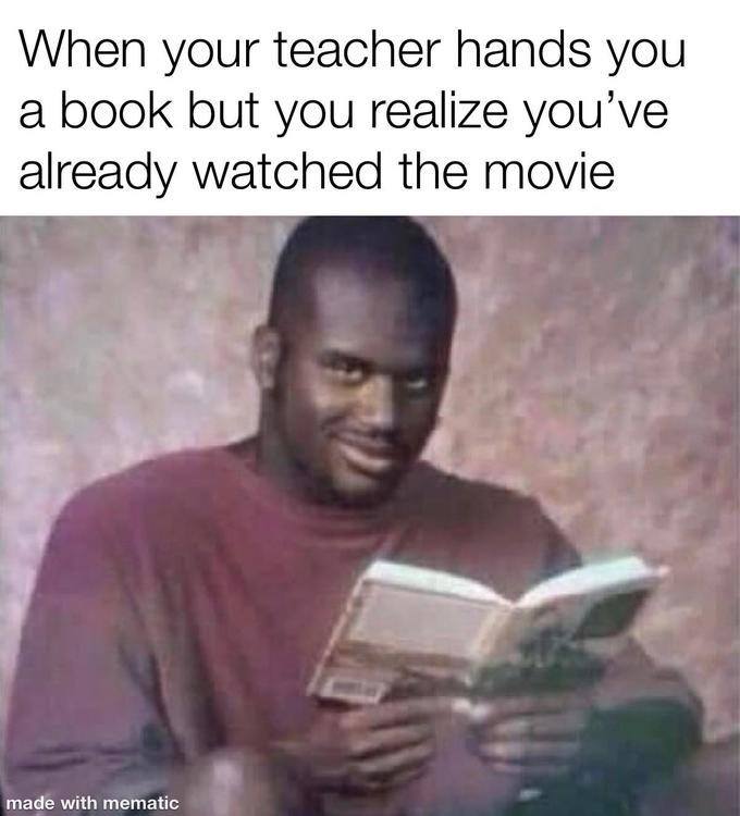 shaq reading meme teacher hands you book and you've watched movie