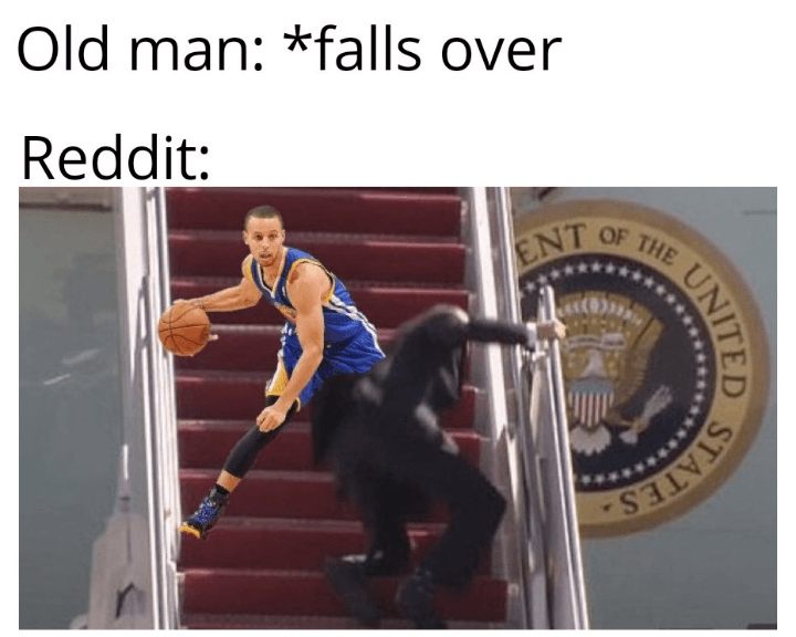 Steph Curry meme Biden falling on stairs to Air Force One plane