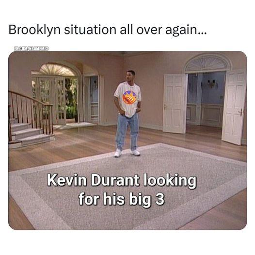 Kevin Durant meme Will Smith in empty living room looking for Big 3