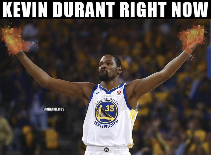 Kevin Durant meme flaming hands Golden State Warriors
