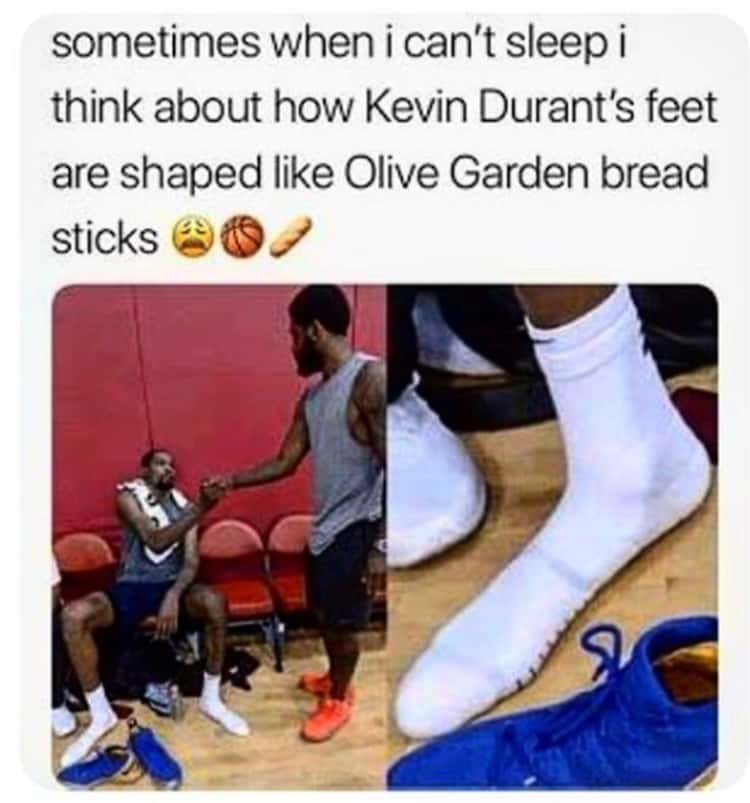 Kevin Durant meme feet shaped like olive garden bread sticks