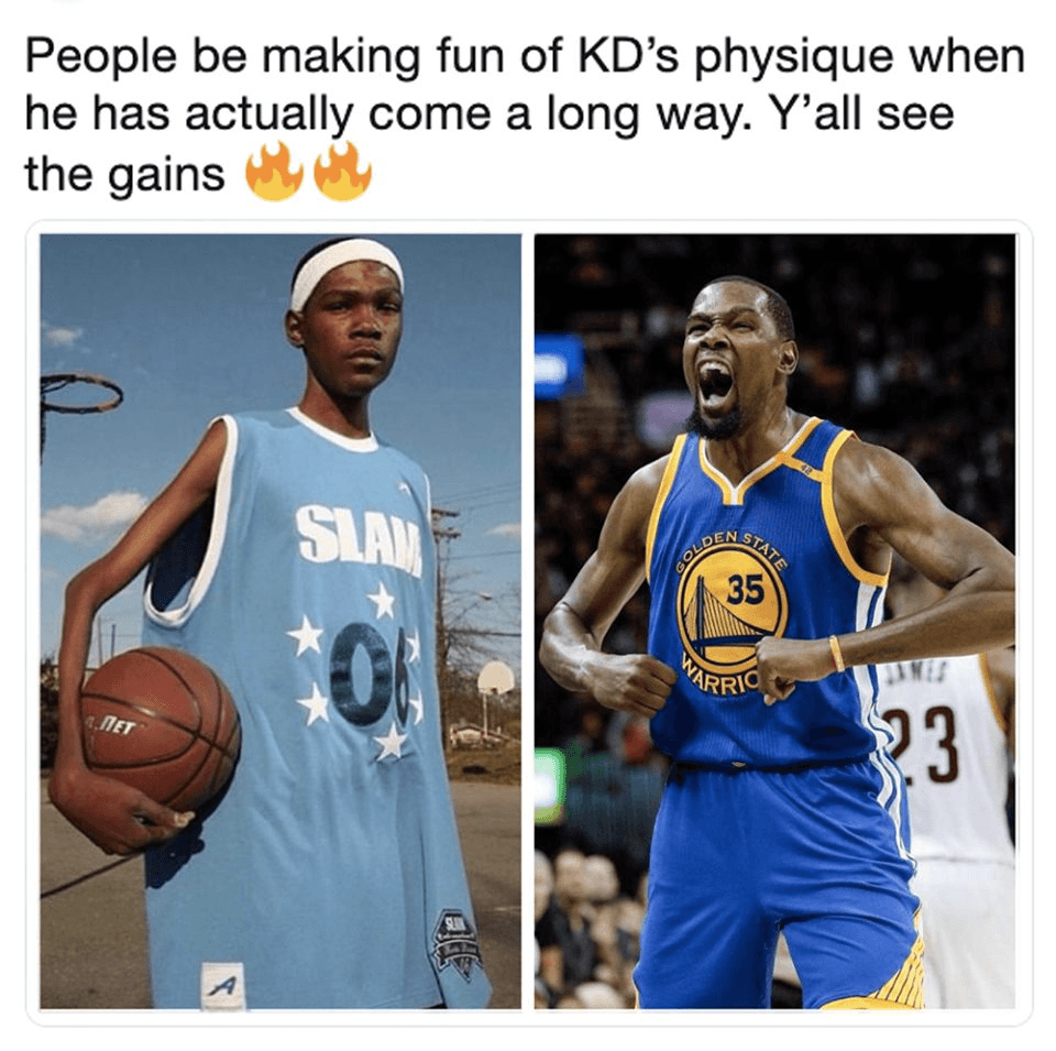 Kevin Durant meme physique come a long way with gains