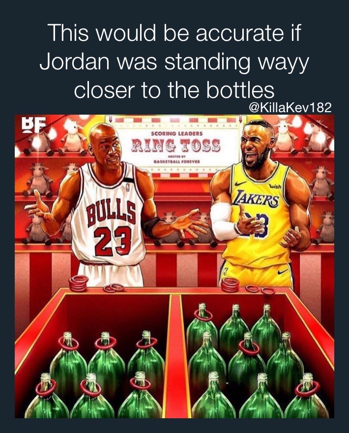 Michael Jordan meme LeBron ring toss illustration