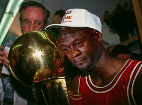 Michael Jordan crying trophy meme first championship