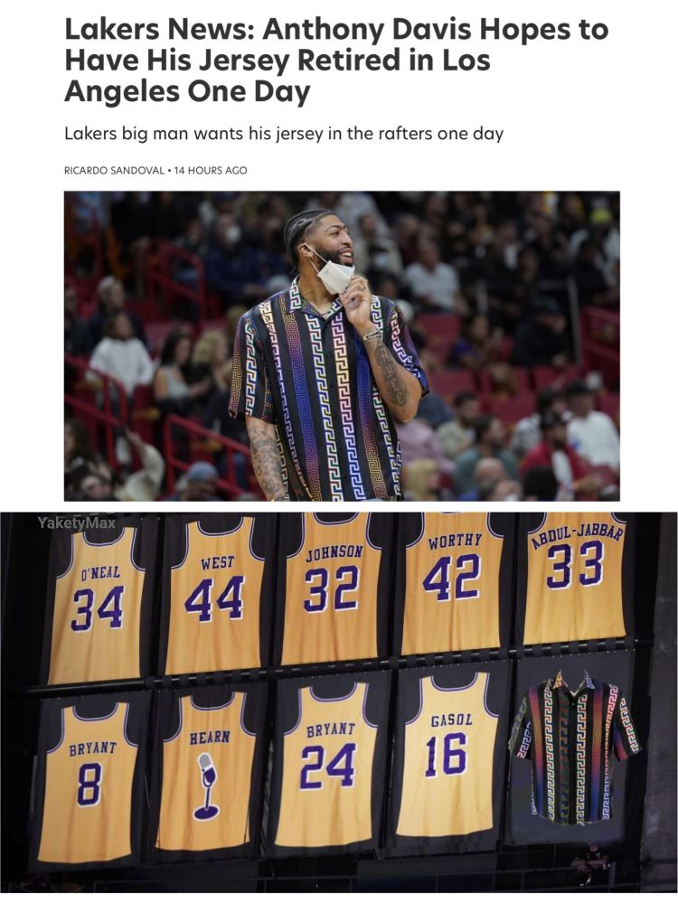 Anthon Davis Meme crazy shirt hanging from Lakers rafters