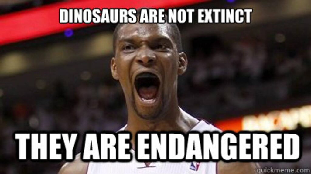 Chris Bosh meme Dinosaurs are not extinct they are endangered