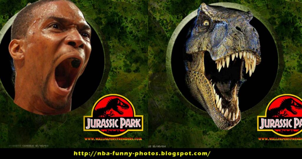 Chris Bosh meme Jurassic Park logo replacement look alike