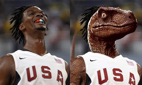 Chris Bosh meme USA team screaming raptor dino head replace