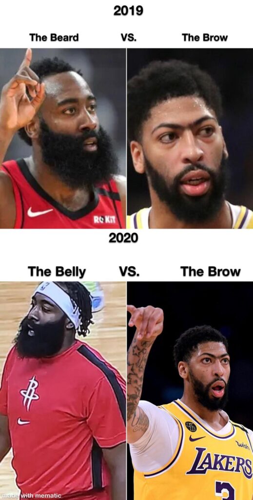 James Harden beard meme vs the brow belly Anthony Davis