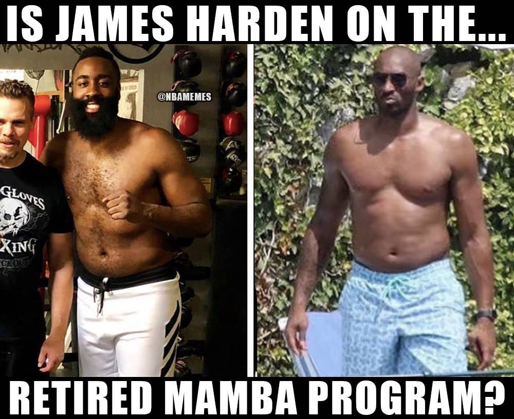 James Harden fat meme compared to Kobe retired program