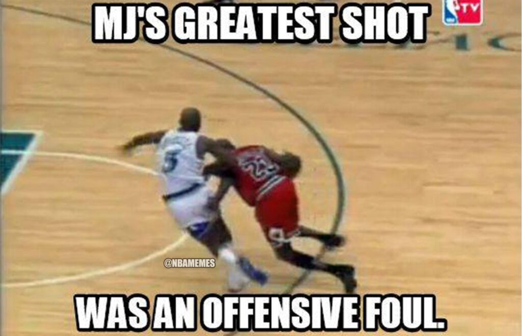 Michael Jordan meme greatest shot offensive foul