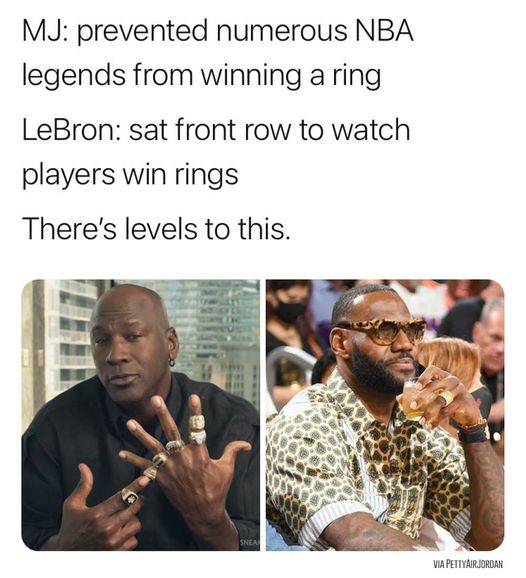 Michael Jordan meme prevented legends from rings LeBron watched front row