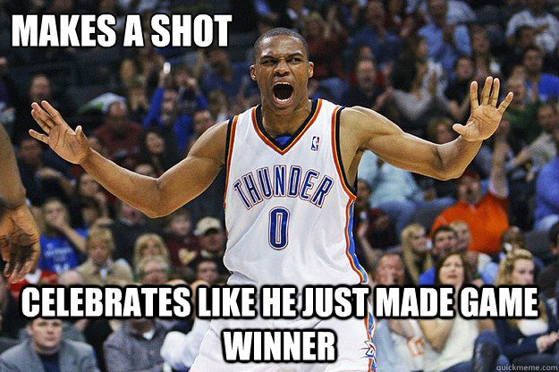 Russell Westbrook meme makes a shot celebrates like game winner