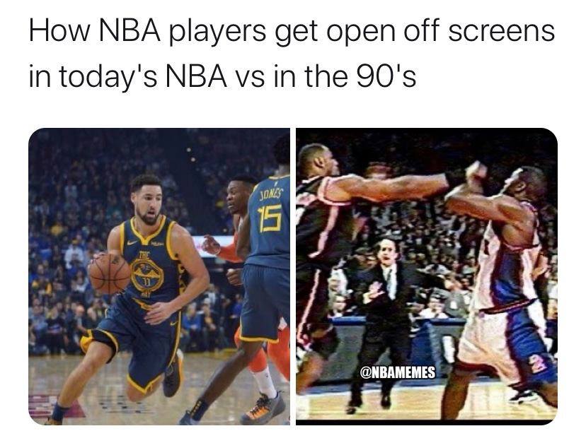 Basketball foul meme players coming off screens today vs 90s