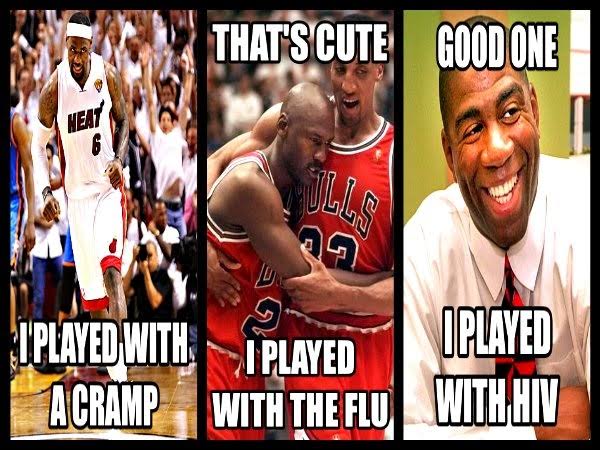 Magic Johnson meme LeBron cramp, jordan flu, Magic played with HIV