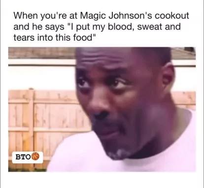 Magic Johnson meme at cookout and says he put blood sweat tears into food