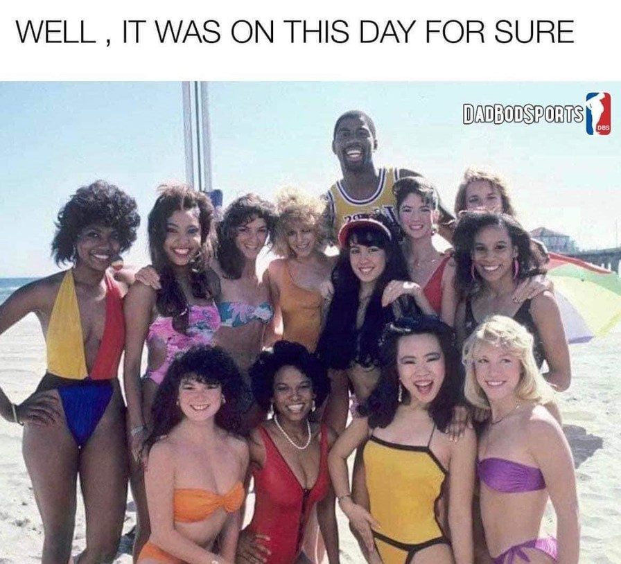 Magic Johnson meme with lots of women on this day