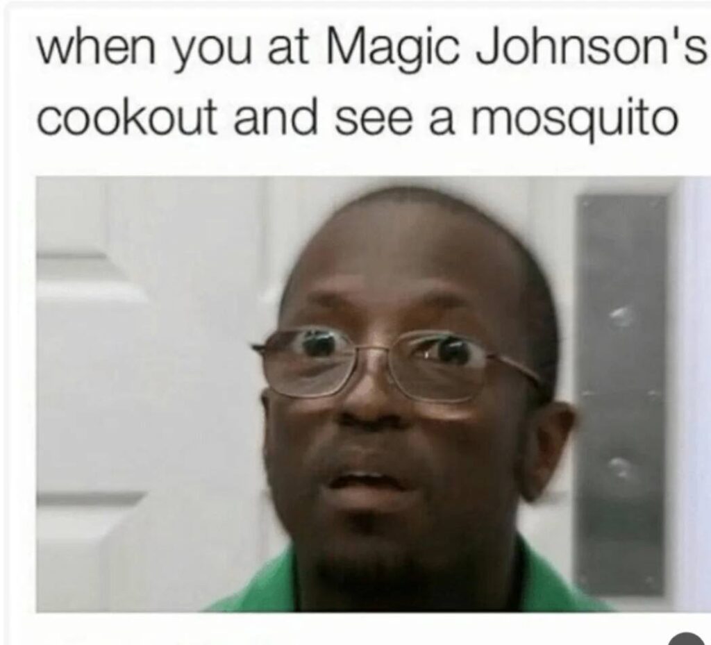 Magic Johnson meme at cookout see a mosquito