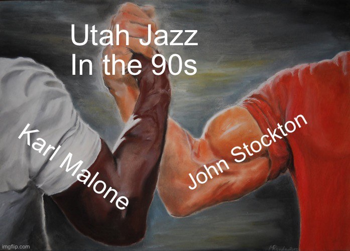 80s & 90s NBA meme Utah Jazz Stockton Malone arm handshake