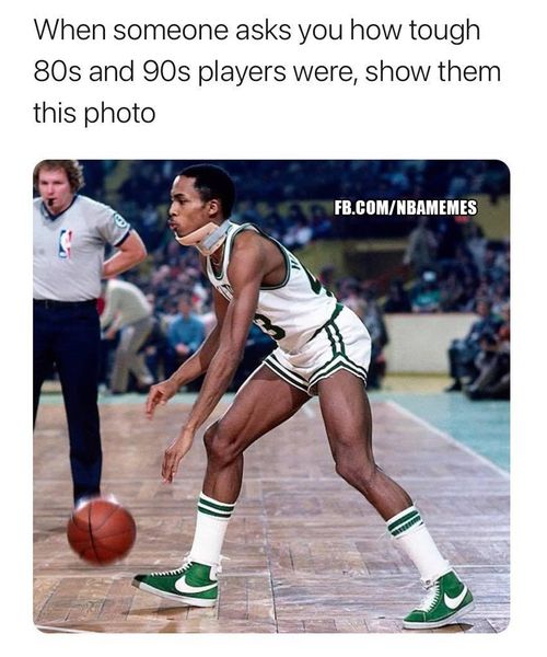 80s & 90s NBA meme how tough players were neck cast